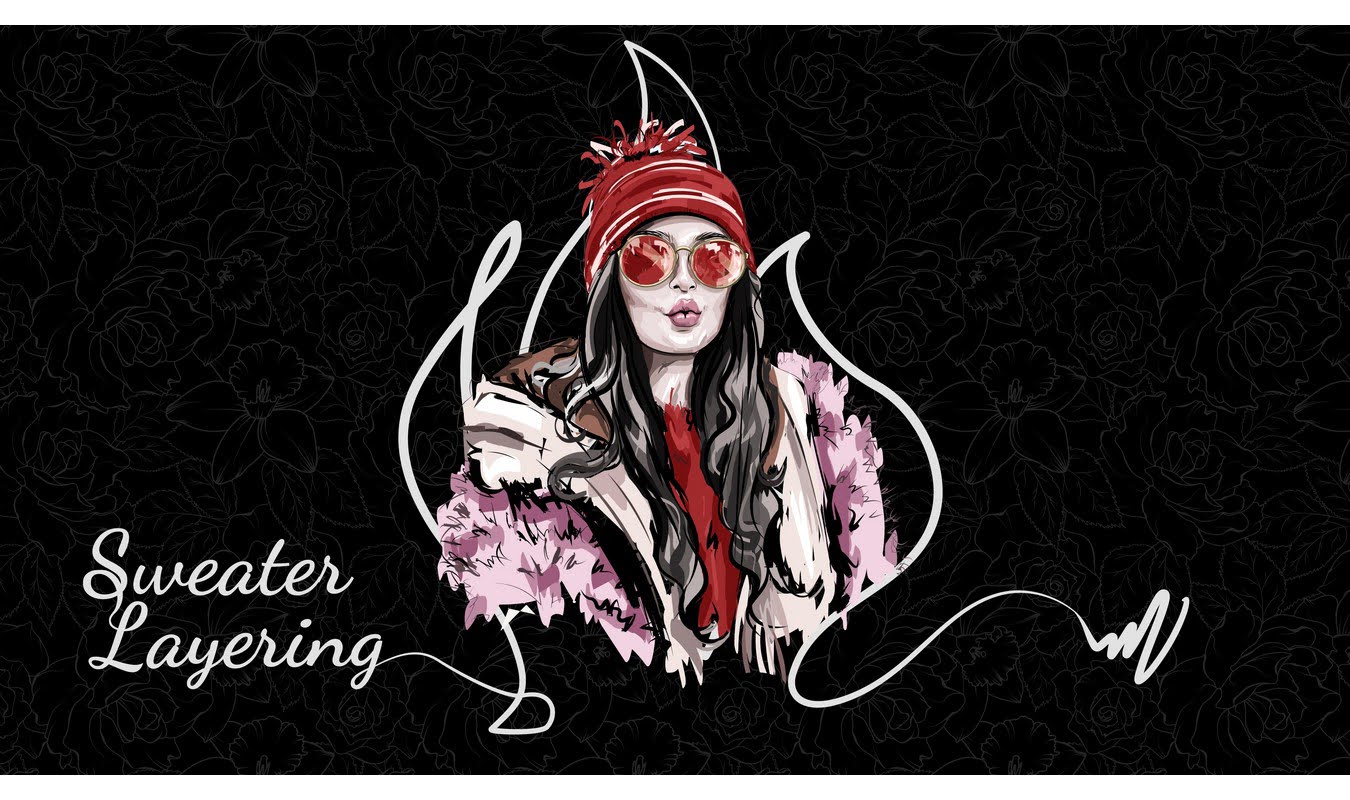 a Fashion Sketch of Woman with sweater layering