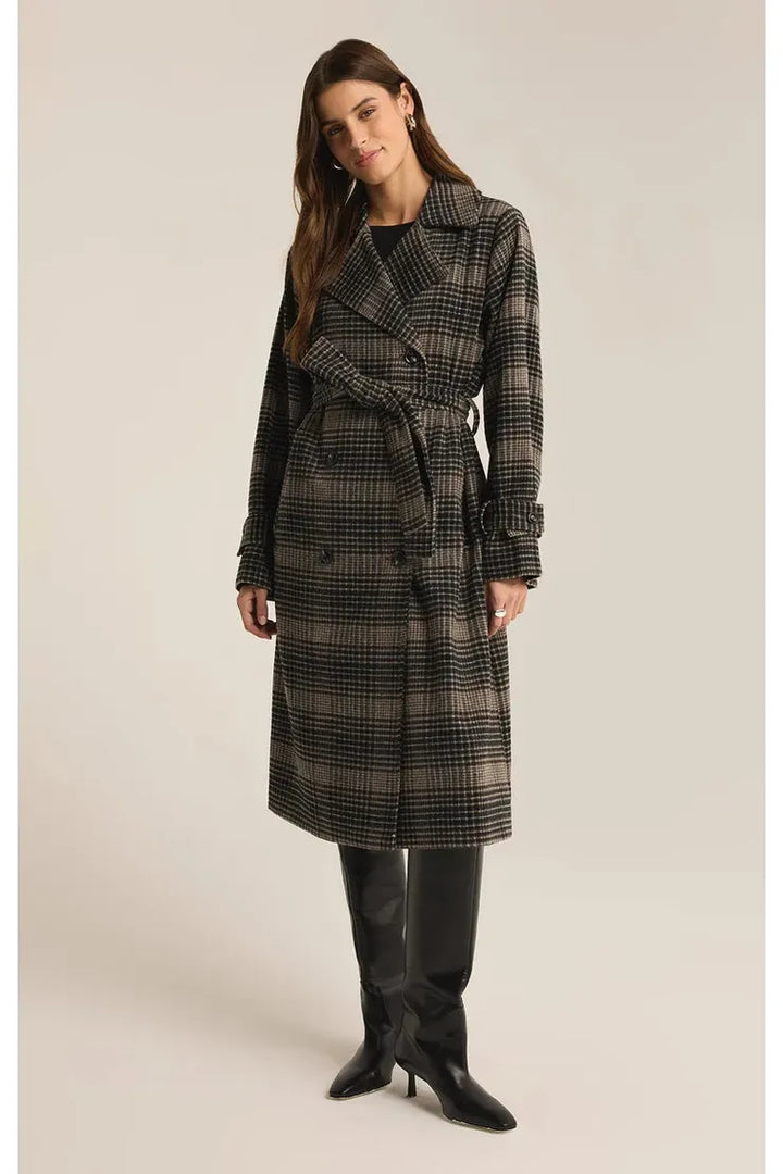 Jackie Plaid Trench Coat
