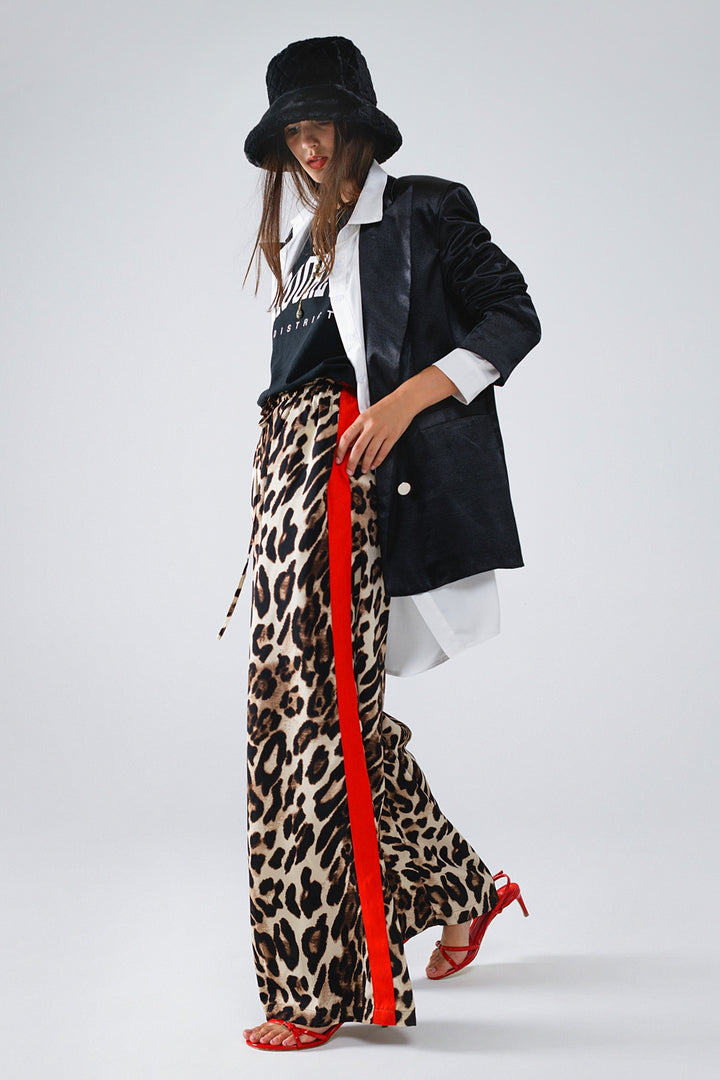Leopard Pant Red Side Stripe