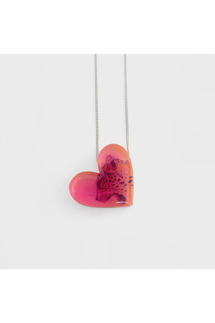 Pink Heart Cheetah Necklace