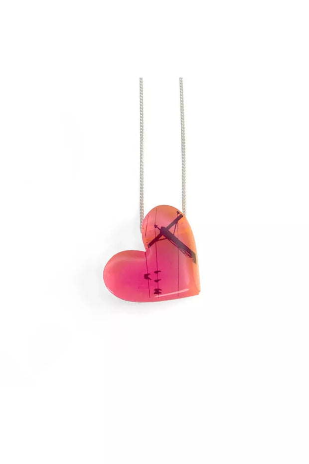 Pink Heart Crow Necklace