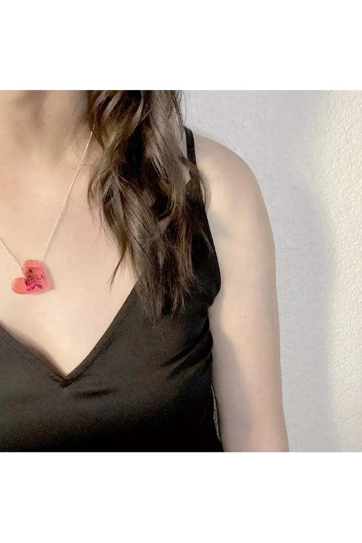 Pink Heart Crow Necklace
